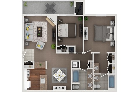 Floor plan for 2 beds, 2 baths, 1020 sqft